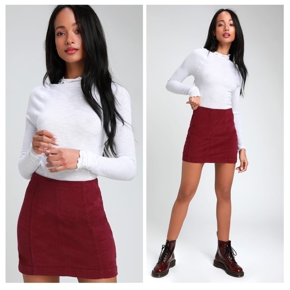 FREE PEOPLE Modern Femme Wine Red Mini Skirt
